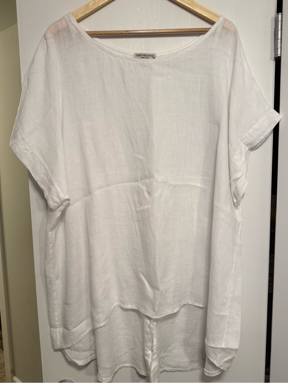 Terzo Millennio 3X White Linen Button Front Tunic Top